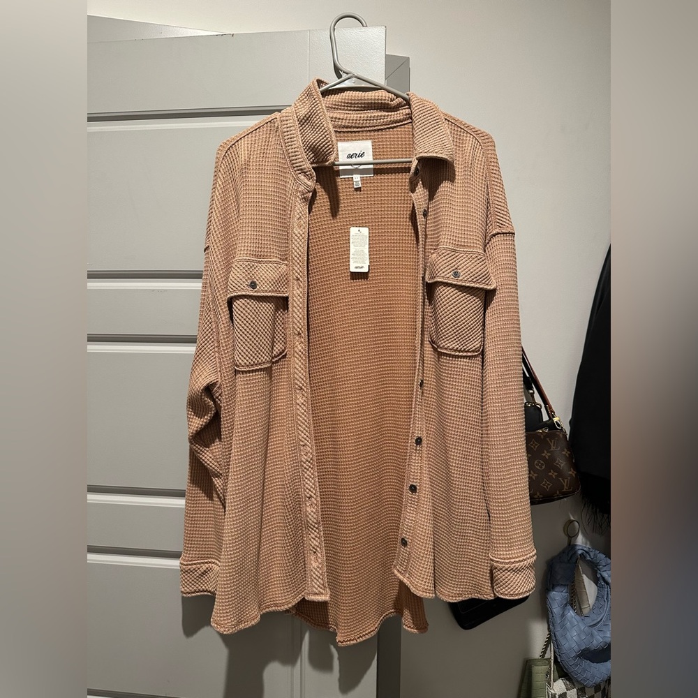 Aerie Waffle Shirt in Camel Brown